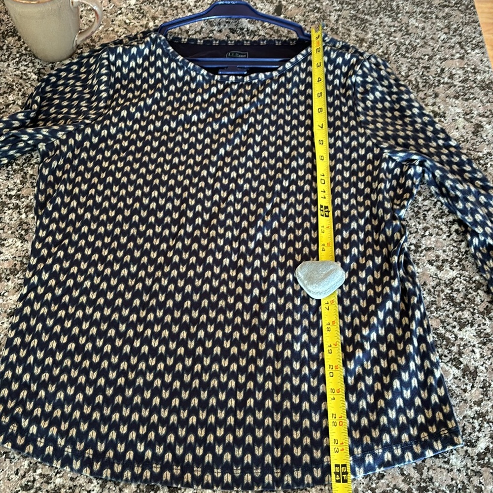 L.L. Bean Soft Supima Cotton Jewelneck Shirt Petite L Black Gold - Picture 10 of 11